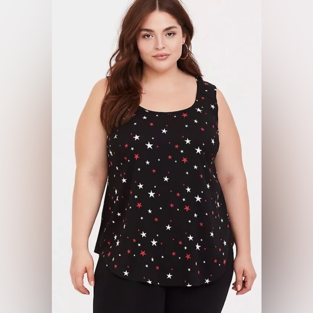 TORRID Black Star Print Challis Tank Top - Size 1